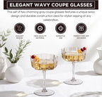 Khen Flower Vintage Wavy Glass Coupes Martini, Champagne & Cocktail Coupes - Set of 2-7oz Colorful Cocktail Glasses & Champagne, Prosecco, Mimosa Glassware Copyright Design - Gray