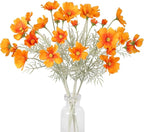 IPOPU Orange Silk Flowers Artificial Daisies 5PCS Cosmos Artificial Flowers Fake Wildflowers Daisy Flowers with Stems for Home Decor Indoor Floral Arrangements Centerpiece (Orange)