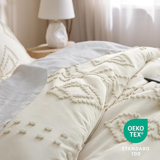 Bedsure Boho Comforter Set Twin - Terracotta Tufted Bedding Comforter Set, 2 Pieces Farmhouse Shabby Chic Embroidery Bedding Set, Soft Geometric Pattern Comforter for All Seasons