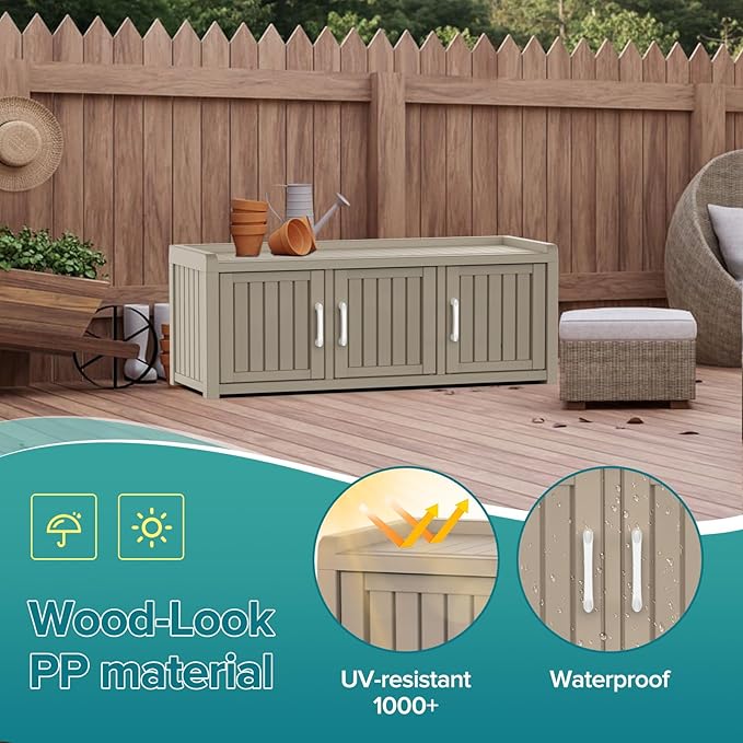 ROJIK Shoe Cabinet Waterproof UV-Resistant,Storage Bench Indoor Outdoor with Adjustable Shelves,for Entryway Bedroom,Hallway,Living Room(3 Door,Grey)