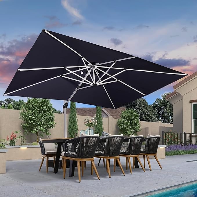 PURPLE LEAF 10' X 13' Patio Umbrella Outdoor Rectangle Umbrella Large Cantilever Umbrella Windproof Offset Heavy Duty Sun for Garden Deck Pool Patio, Navy Blue