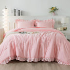 Andency Pink Ruffle Comforter Set Twin, 2 Pieces Kids Comforter Set Twin(66x90Inch), Lightweight Soft Girls Shabby Chic Bedding Comforter Set All Season Bed Set