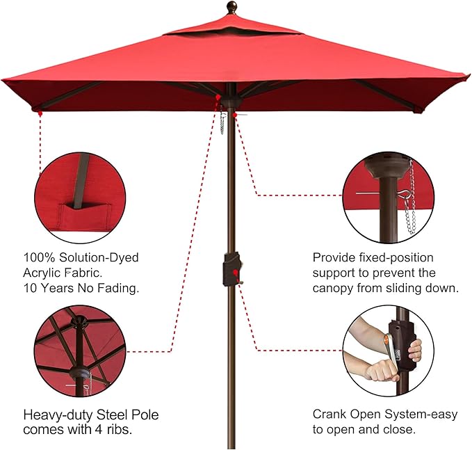 EliteShade USA 10-Year-Non-Fading Sunumbrella 6x6Ft Square Market Umbrella Patio Outdoor Table Umbrella with Ventilation(Logo Red)