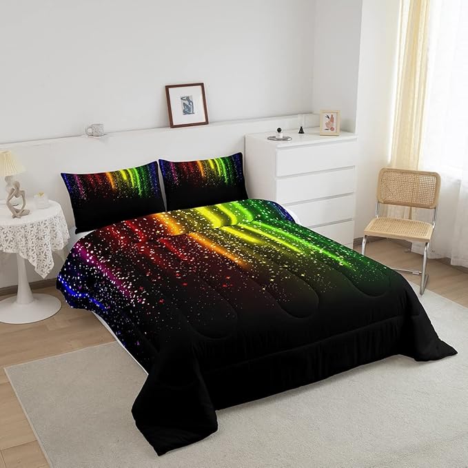 Abstract Ombre Comforter Set Kids Teens Colorful Bedding Set Decor Red Blue Green Yellow Comforter Room Decor 3Pcs Queen Size