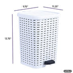 Superio Small Outdoor Trash Can with Lid for Dog Poop 3 Gallon/12 L Mini Plastic Garbage Can with Foot Pedal for Bathroom, Bedroom, Office, Patio, Wicker White