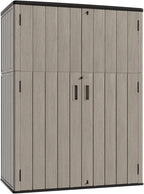 KINYING Outdoor Storage Shed,57 Cu.ft Vertical Outdoor Storage Cabinet Waterproof, Outdoor Resin Tool Shed for Patio Furniture, Garden Tools, Pool Accessories, Lawn Mower(Coffee Color)