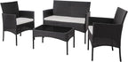 Shintenchi 4 Piece Outdoor Patio Furniture Sets, Small Wicker Patio Conversation Furniture Rattan Chair Set with Tempered Glass Coffee Table for Backyard Porch Garden Poolside Balcony