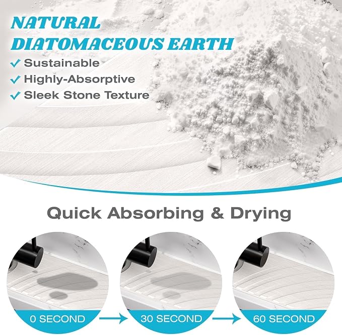 SpaceHacks Stone Faucet Mat for Kitchen Sink - Fast Drying Diatomite Stone Drying Mat, Textured Drainage Sink Protector, Water Splash Guard with Base Pads for Bathroom Counter (15.7x4 in, White)