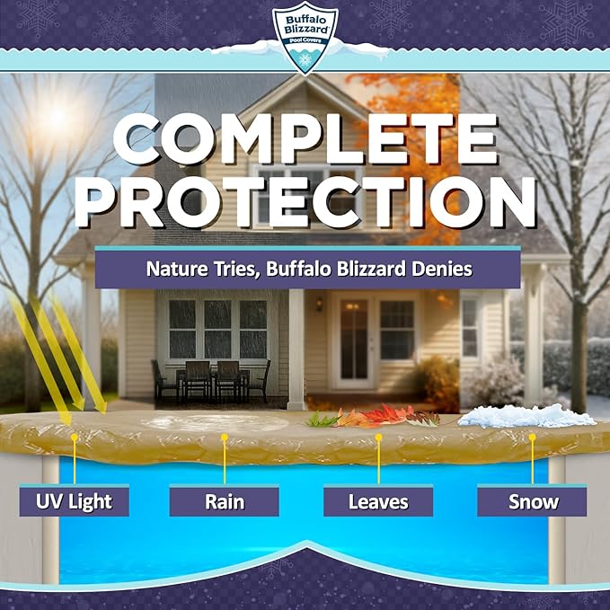 Buffalo Blizzard Supreme Plus 16 ft x 32 ft Rectangular Winter Pool Cover | Tan/Silver | Heavy Duty for Above Ground Swimming Pools | Easy Install | Cold & UV Resistant | Seasonal Debris Protection