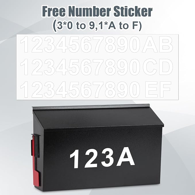KYODOLED Wall Mount Mailboxes for Outside with Flag and Number Stickers, Galvanized Steel Rust-Proof Metal Post Box, Large Capacity Mail Box for House,15.7"x9.9"x4.9" Black
