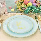 KIRE 60 Pieces Easter plates with Gold Bunny-Mint Green Plastic Plates include 30Pieces 10.25inch Dinner Bunny and 30Pieces 7.5inch Green Dessert/Salad Plates for Easter Day