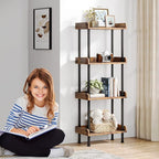 Bookcase 4 Tier Bookshelf, Vintage Small Bookshelf for Small Spaces, Wooden Book Shelf Small Bookcase for Living Room Bedroom