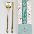 ONGI Korean Spoon and Chopsticks Set, Flat Korean Chopsticks, Premium 18/10 Stainless Steel, Turtle Symbol Design, Made in Korea, Dishwasher Safe, Meaningful Korean Gift (TT Gold 1 Set)