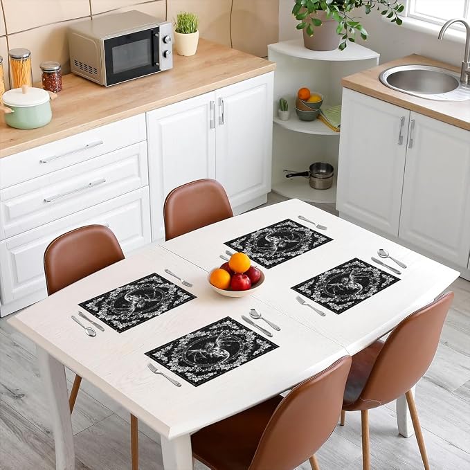 Feelyou Boho Exotic Dragon Placemats Set of 4 for Girls Boys Kids 18"x12" Sun Moon Placemat for Kitchen Dining Table Decor Indoor Outdoorative Bohemian Animals Theme Table Place Mats, Galaxy Floral