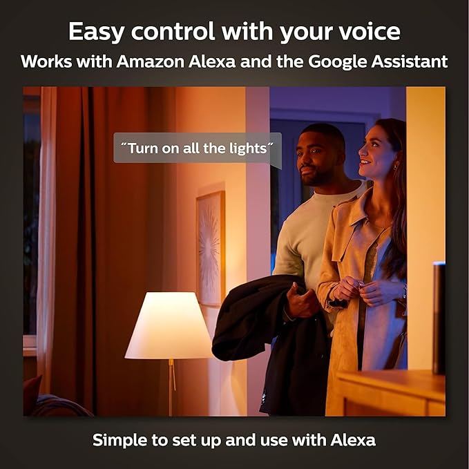 Philips Hue 75W A19 White and Color Ambiance LED Smart Color-Changing Bulb - Pack of 4 - E26 Indoor - Control with Hue App - Compatible with Alexa, Google Assistant, and Apple Homekit