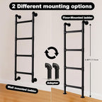 Black 4-Step Wall Mounted Steel Ladder, 4FT Egress Window Well Loft Ladder for Bedroom, Bunk Bed, Camper, Dorm – Wall/Floor-Mounted Indoor Climb Step for Small Space, Blanket Rack, Basement, Gym