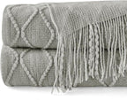 inhand Knitted Throw Blankets for Couch and Bed, Soft Cozy Knit Blanket with Tassel, Light Grey Lightweight Decorative Blankets and Throws, Farmhouse Warm Woven Blanket for Men and Women, 60"x80"