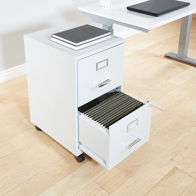 OSP Home Furnishings 2 Drawer Mobile Locking Metal File Cabinet, Grey