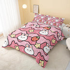 Kawaii Rabbit Comforter,Strawberry Rabbit Comforter Set for Kids Teens Girls,3Pcs Bedding Set Printed Comforter with 2 Pillowcases,Down Alternative,Soft and Lightweight(Pink，Twin Size)