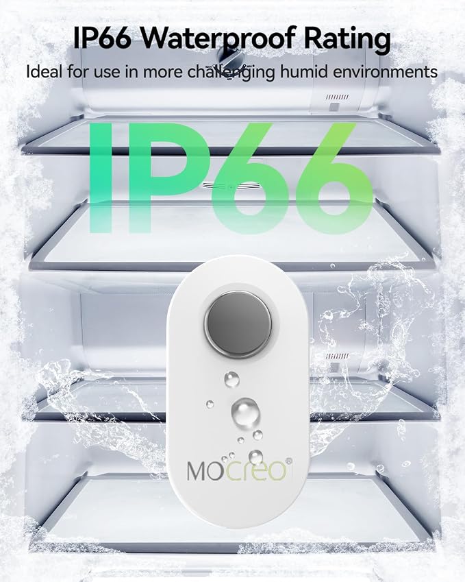 MOCREO WiFi Remote Thermometer Freezer Alarm, 1/3 Mile Long Range, IP66 Waterproof, App Email Alert, with Digital Monitor Hub, 2 Smart Wireless Temperature Sensors for Fridge, RV, Greenhouse