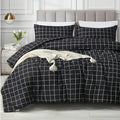 Andency Black Grid Comforter Set Queen Size (90x90 Inch), 3 Pieces(1 Grid Comforter and 2 Pillowcases), Summer Lightweight Microfiber Down Alternative Black Comforter with White Lines