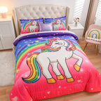 Aimuan Girls Unicorn Comforter Set 6 Pieces Pink Purple Bedding Set with Rainbow Star Galaxy Stars Fantasy Children Room Decor Soft Reversible Bed Sets for Boys/Girls/Teens (Pink-purple Twin6Pcs)