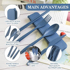 Large Reusable Travel Utensils Set with Case, Plastic Set for Adults Travel Picnic Camping, Portable Flatware Cutlery Set with Chopsticks for Daily Use(Dark Blue)