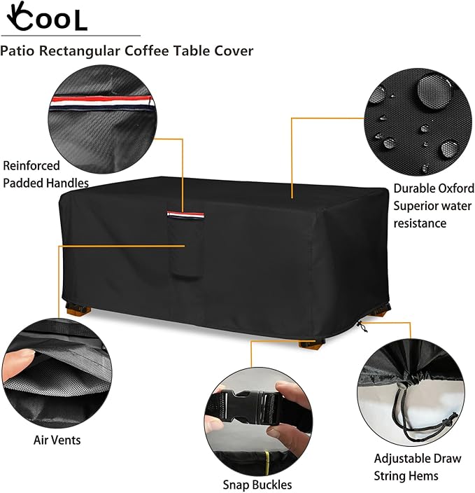 Outdoor Coffee Table Cover,Waterproof Rectangular Patio Small Side Table Cover,48 x 28 x 16 inch, Outdoor Table Covers Waterproof Rectangle,Black