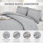 Andency Silver Gray Comforter Set Queen Size, 3 Pieces Shabby Chic Ruffle Bedding Comforter Sets for Queen Bed, Lightweight Fluffy Soft Microfiber Farmhouse Comforter Set