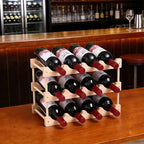 Wooden Wine Rack, countertop Wine Rack, 8-Bottle Stackable Wine Storage Rack, DIY Assembled Wine Holder, Used in Kitchens, countertops, etc (3 Layers of 12 Bottles)