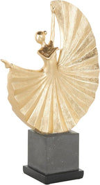 Deco 79 Polystone Dancer Decorative Sculpture Ballet Home Decor Statue with Elevated Black Base, Accent Figurine 11" x 4" x 17", Gold