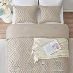 CozyLux California King Size Comforter Set Beige - 3 Pieces Cal King Boho Tufted Shabby Chic Bedding Comforter Set for All Seasons, Chevron Bedding Sets with Comforter & 2 Pillow Shams