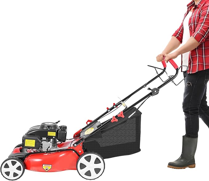 Self-Propelled Gas Lawn Mower, 20-Inch Mowing Width, 140CC 4-Stroke 5HP Engine, Adjustable Height with 8 Gears, Large Grass Bag 15.9Gal
