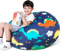 Lukeight Stuffed Animal Storage Bean Bag Chair Cover for Kids, Dinosaur Zipper Beanbag Chair Cover for Organizing Toddler & Kids' Rooms Plush Toys (Dinosaur Navy, Large)