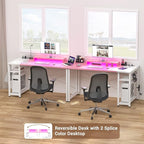 armocity Computer Desk with LED, Gaming Desk with Outlets, 40 Reversible Laptop Table with Monitor Stand, Small Desk for Small Spaces, Pink