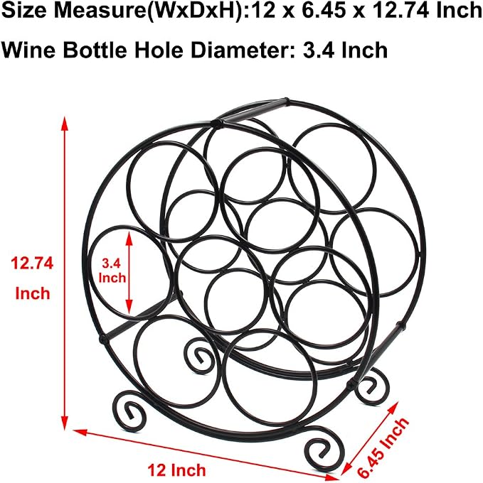 PAG 7 Bottles Freestanding Countertop Wine Rack, Metal Small Table Top Wine Rack, Drink Organizer Bottle Holder, Kitchen Organizers and Storage, Black