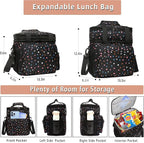 GLENKEY Expandable Lunch Box Cooler Bag - Insulated Soft Lunch Bag for Men Women - Large Lunchbox for Adults Work Camping Outdoor Travel Polka Dots 16L