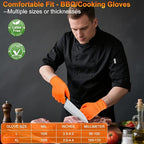 ANBOSON BBQ Gloves Disposable, Heat Resistant Grilling Gloves for Cooking | 10Mil Heavy Duty Nitrile Gloves-100Ct &4 Cotton Liners for Meat Handling Smoker for Hot Food Prep,Non-Slip Grip,Large,Orange