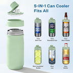 5 In 1 Beer Can Cooler Bottle Holder with Drinking Spout Lid for 12oz Regular, Slim Skinny Cans Bottles,Sealed Insulated Double Wall Vacuum Stainless Steel Can Keeps Your Drinks Cold(Green)