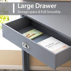 Nightcore Small, Wood Computer Desk, Compact Writing w/Drawer & Storage Shelves, Space Saving Study Workstation, Laptop PC Corner Table, Grey