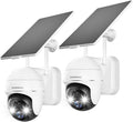 ZUMIMALL Security Cameras Wireless Outdoor - 2 Packs, 360°View Outdoor Camera Wireless Solar Powered,2.4G WiFi, Spotlight/Siren//3MP Color Night Vision/AI Detection/IP66/Cloud/Alert, Work with Alexa