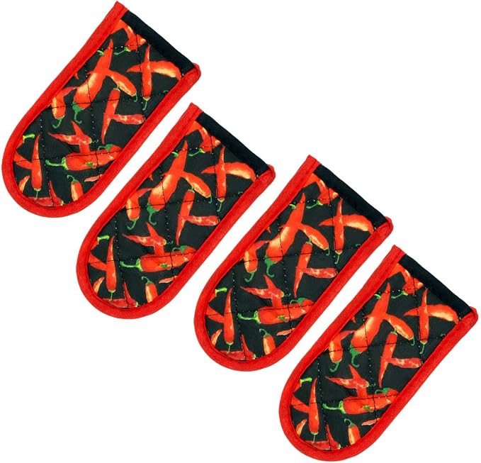 Evoio Cast Iron Skillet Pot Pan Hot Handle Covers (4-Pack Red Peppers) | Pot Handle Covers Heat Resistant Pot Skillet Hot Handle Sleeves Mitt Cover for Kitchen, BBQ and Baking Cookware