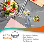 Reusable Long Silicone Cooking Chopsticks with Spoon 12 Inches 2 Pairs Set, Dishwasher Safe, BPA-free Non-Slip, Korean Japanese Kitchen Utensils (Pastel Blue 2 Set)