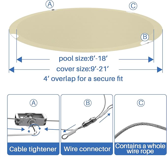 ECOOPTS 15 ft Round Pool Cover for Above Ground Pools, Swimming Pool Cover Protector Winter Safety Cover (Beige)