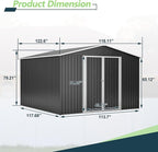 Favfurish 10 x 10 FT Outdoor Storage Shed,Heavy Duty Tool Sheds Metal Storage Garden Shed with Sloped Roof and Lockable Doors,Large Metal Storage Sheds for Backyard Patio Lawn, Black