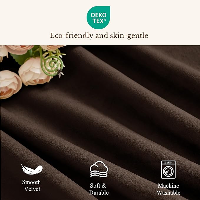 Brown Valance for Windows 52x18 Inch 1 Panel | Solid Velvet Wavy Kitchen Curtains for Small Window, Autumn Traditional Home Decor Window Treatment for Living Room