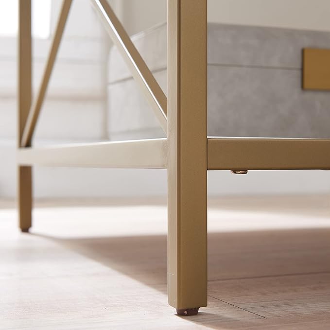 Leick Home 9206-WTGL Claudette One Drawer Mixed Metal and Wood Side Table with Shelf, White/gold