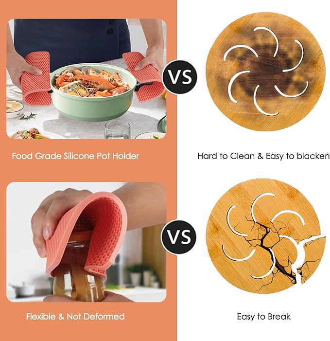4 Pack Trivets for Hot Dishes, Silicone Pot Holders Hot Pads for Kitchen, Silicone Trivets for Hot Pots and Pans, Hot Plates to Protect Table Quartz Countertops Heat Resistance to 450°F, Nordic Orange