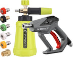 M MINGLE High Pressure Washer Gun Snow Foam Lance, 4000 PSI Cannon Foam Blaster Power Washer with 1/4" Quick Connector, Car Wash Foam Cannon Kit with 5 Pressure Washer Nozzle Tips, 1 Liter
