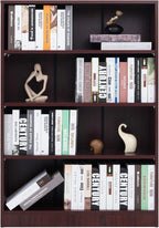 Farini Mahogany Bookshelf for Bedroom 4 Shelf Office Bookcase 48 Inches Tall Modern Wood Bookshelf for Living Room 4 Tier Wide Manga Bookshelf Library Bookcase